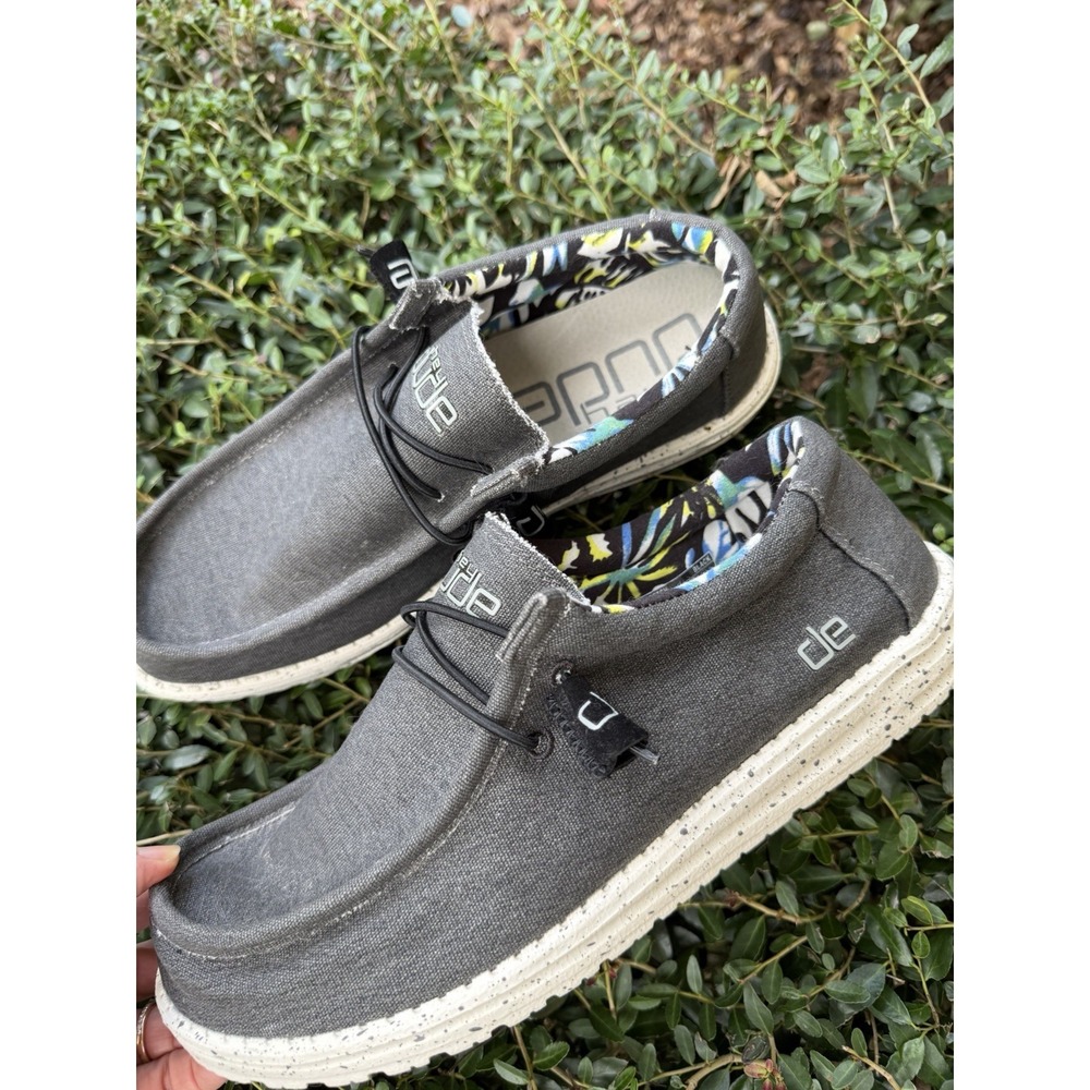 HEYDUDE Wally Stretch Shoes 9 Black Grey Canvas Slip On Comfort Loafers